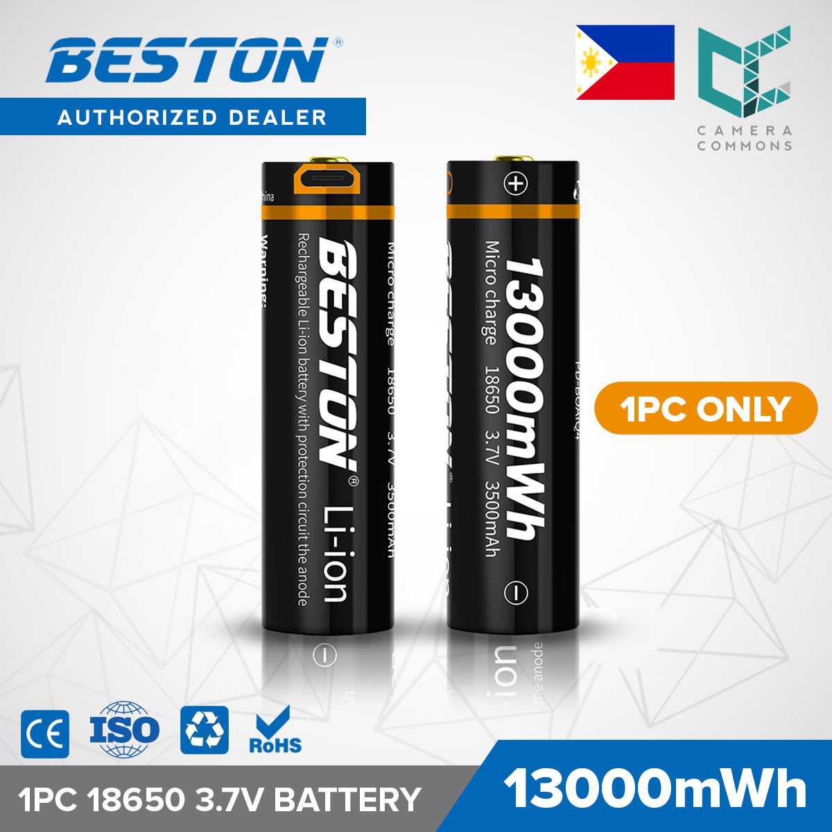 Beston 1pc 3.7V 18650 18700 USB Rechargeable Lithium-Ion Battery 3500mAh 13000mWh