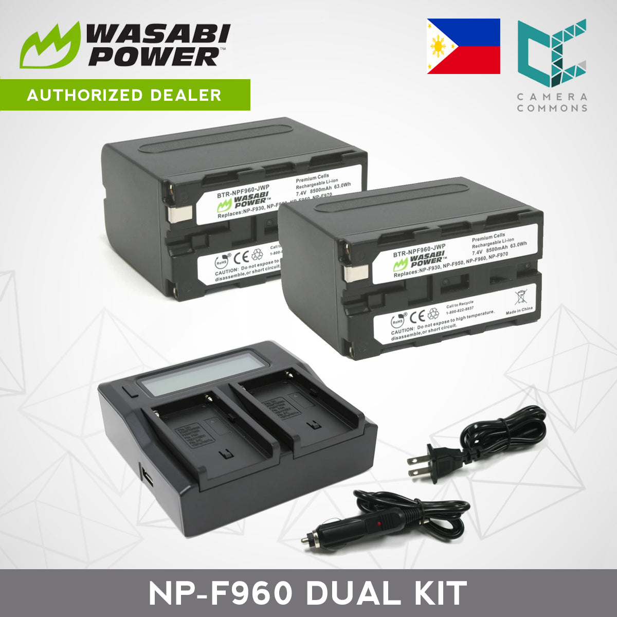 Wasabi Power NP-F950 NP-F960 NP-F970 NP-F975 Dual Kit Battery Charger for Sony Cameras NPF960