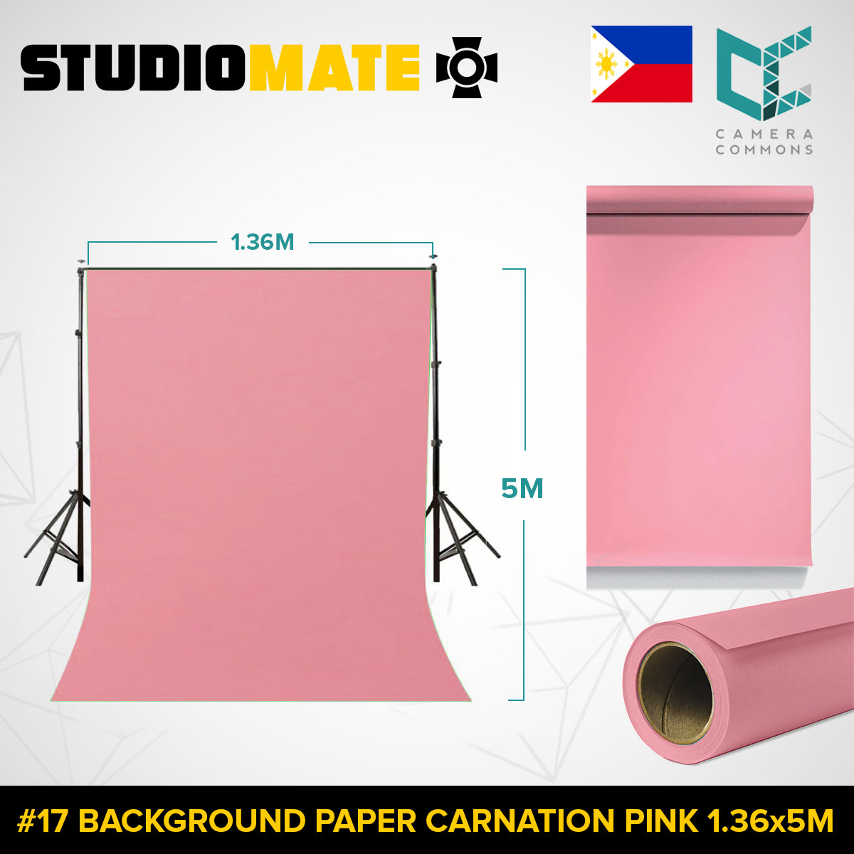 Studiomate Seamless Photography Videography Backdrop Background Paper 1.36x5m / 4.46 x 16.4 ft Studio Equipment