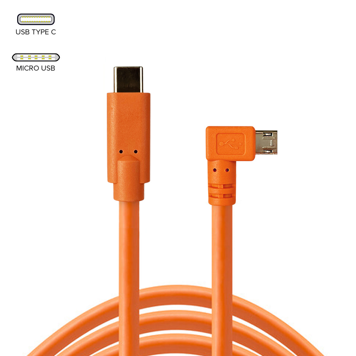 STUDIOMATE USB Type C to Micro USB Right Angle Orange Cable Connector 5 meters 5m