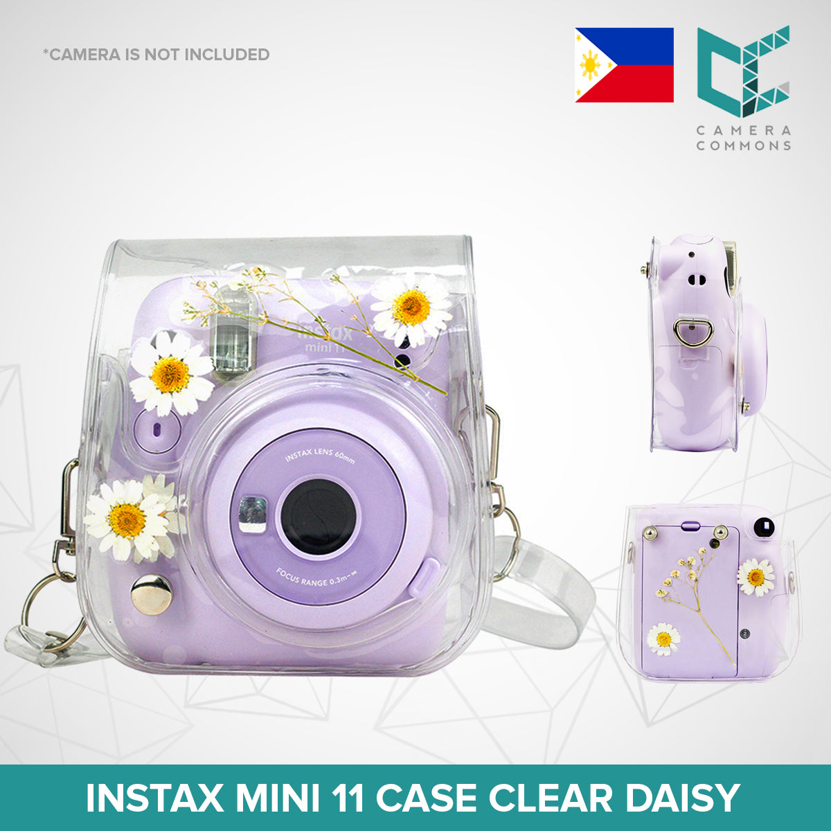 Clear Pressed Daisy Case for Fujifilm Instax Mini 11 Instant Camera Floral Clutch Bag