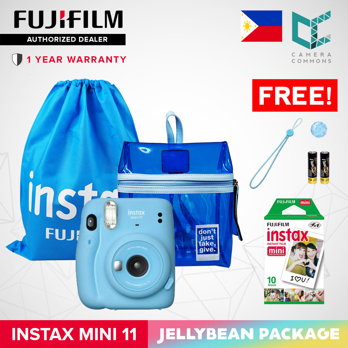 FUJIFILM Instax Mini 11 Instant Camera Jelly Bean Package | OFFICIAL Fujifilm PH | 1 Year Local Warranty | with AA Batteries