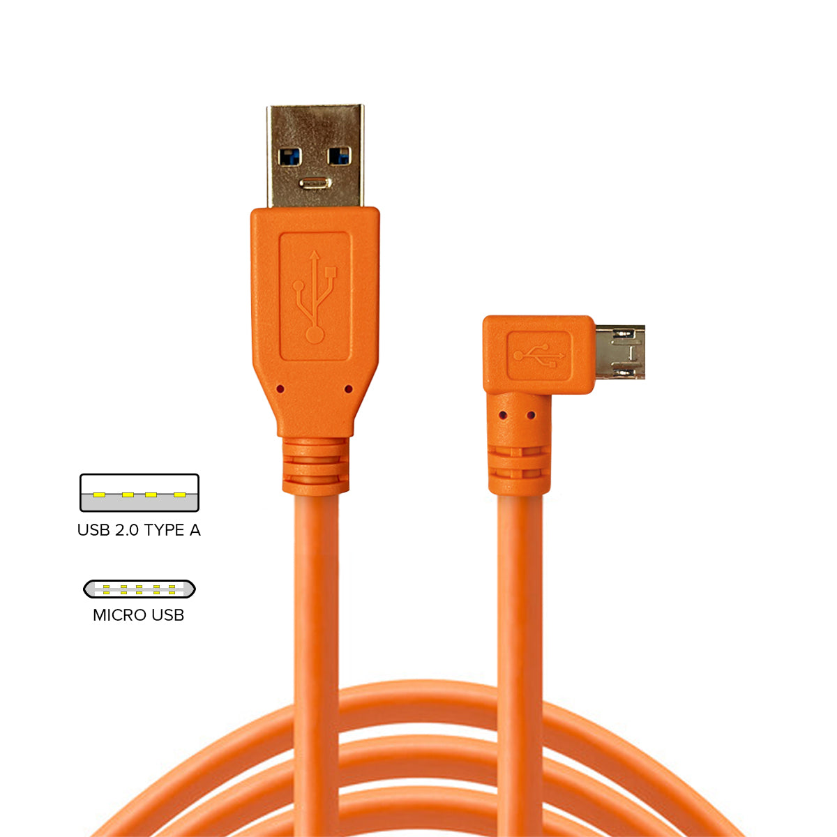 STUDIOMATE USB 2.0 Type A to Micro USB Right Angle Orange Cable Connector 5 meters 5m
