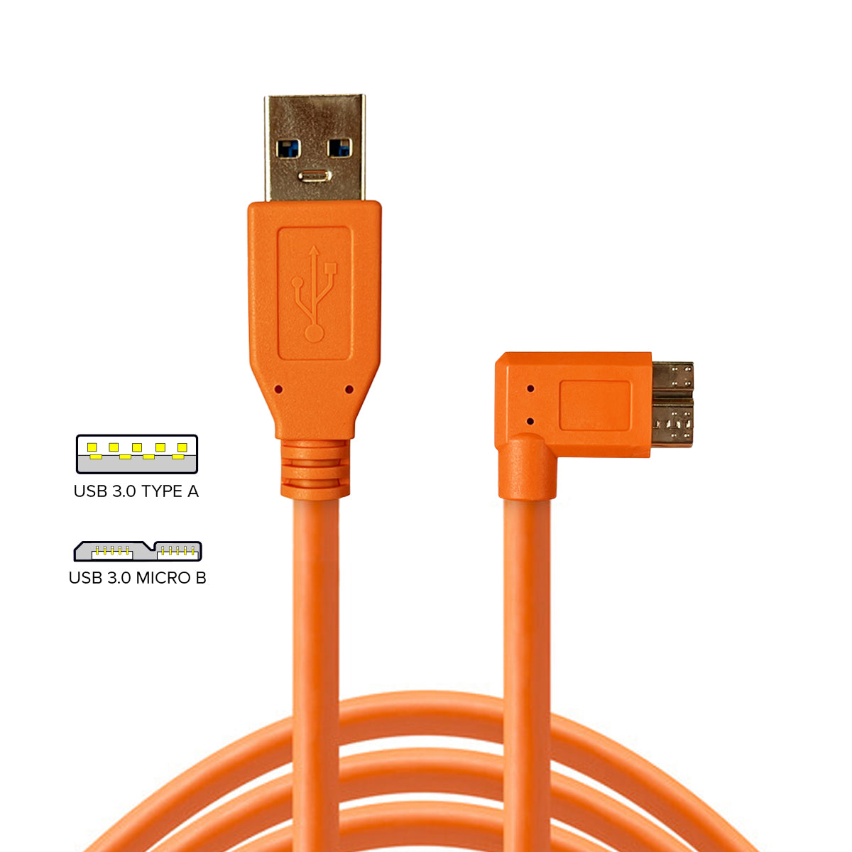 STUDIOMATE USB 3.0 Type A to USB 3.0 Micro B Right Angle Orange Cable Connector 5 meters 5m