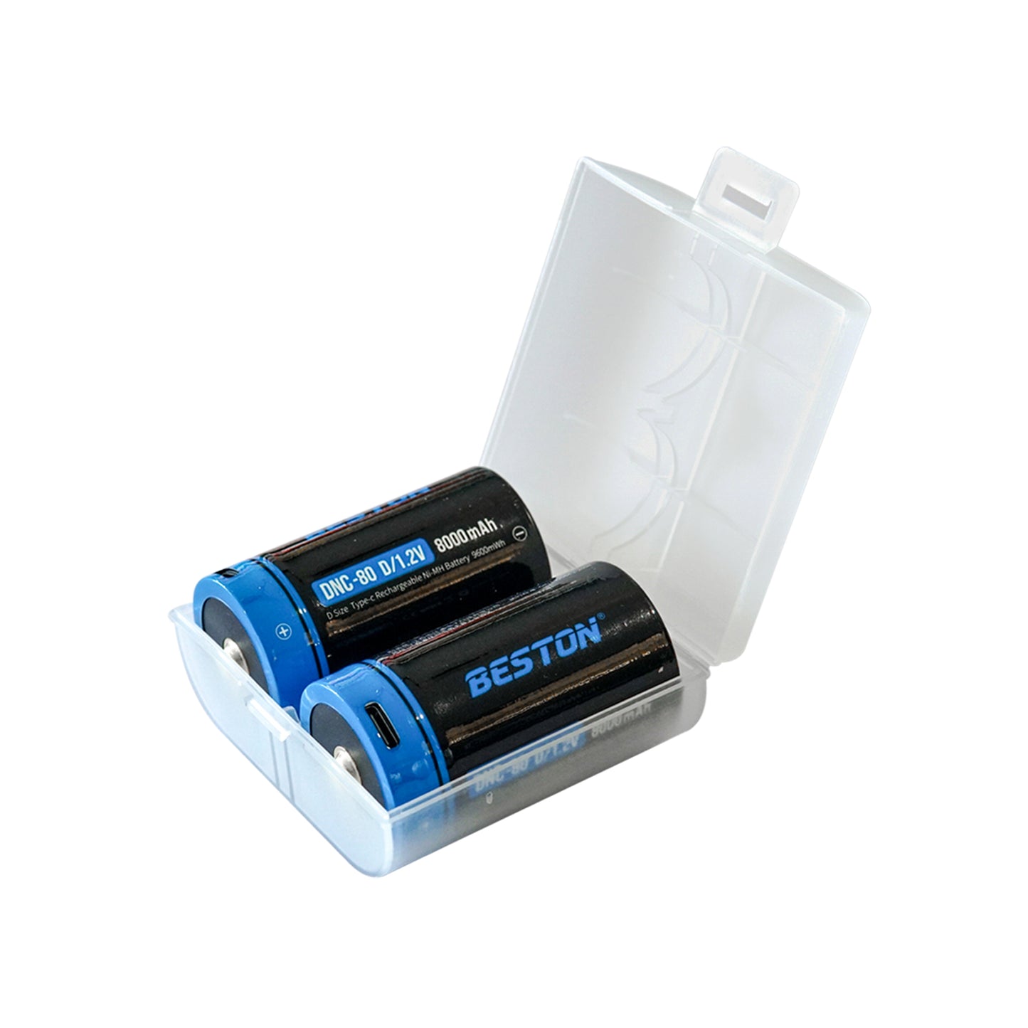 2pcs Beston 8000mAh D Size Type C 1.2V Ni-MH Rechargeable Battery with Micro USB Input BST-DNC-80