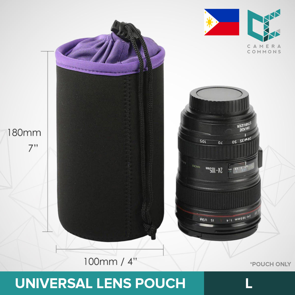Universal Lens Pouch Photo Protective Soft Neoprene Black Purple for DSLR Camera