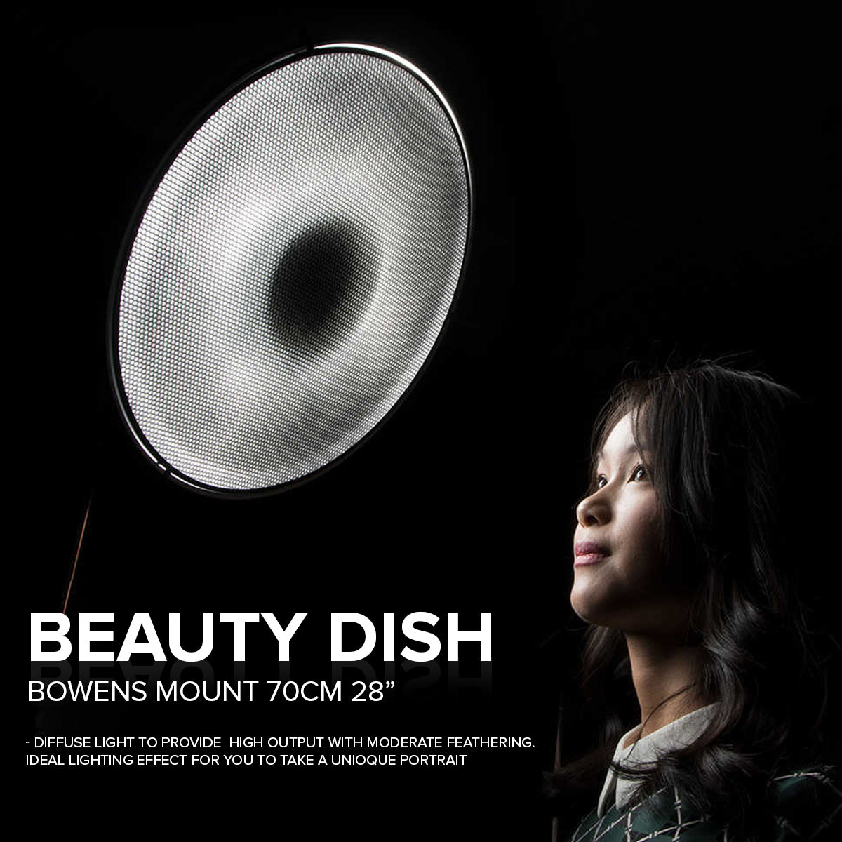 Silver Bowens Mount Beauty Dish 70cm 28" +Honeycomb Grid+Diffuser Sock for Professional Photography