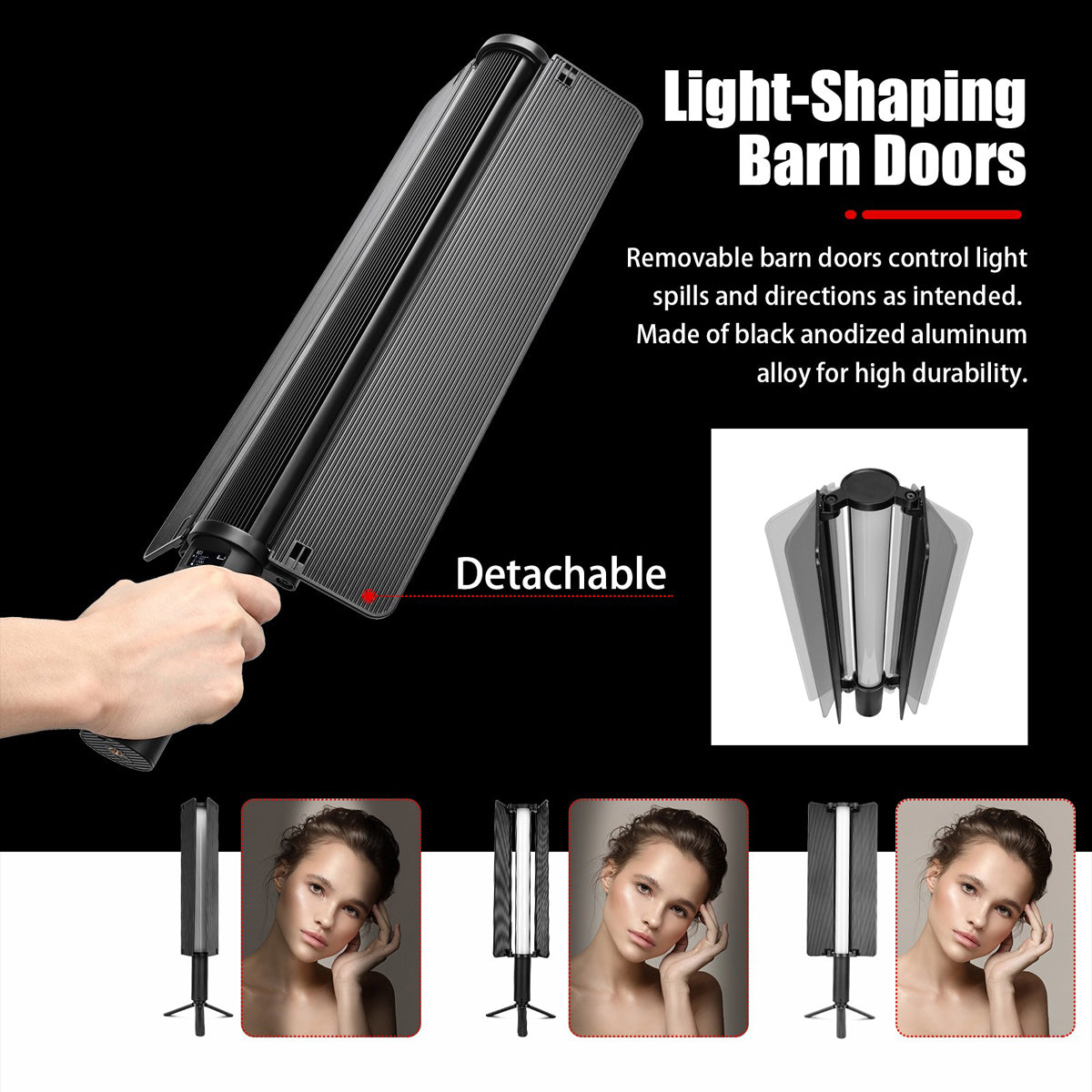 LUXCEO P520 RGB LED Light Wand Stick With Barndoor Built-in Battery 36 Colors Studio Tiktok Lighting