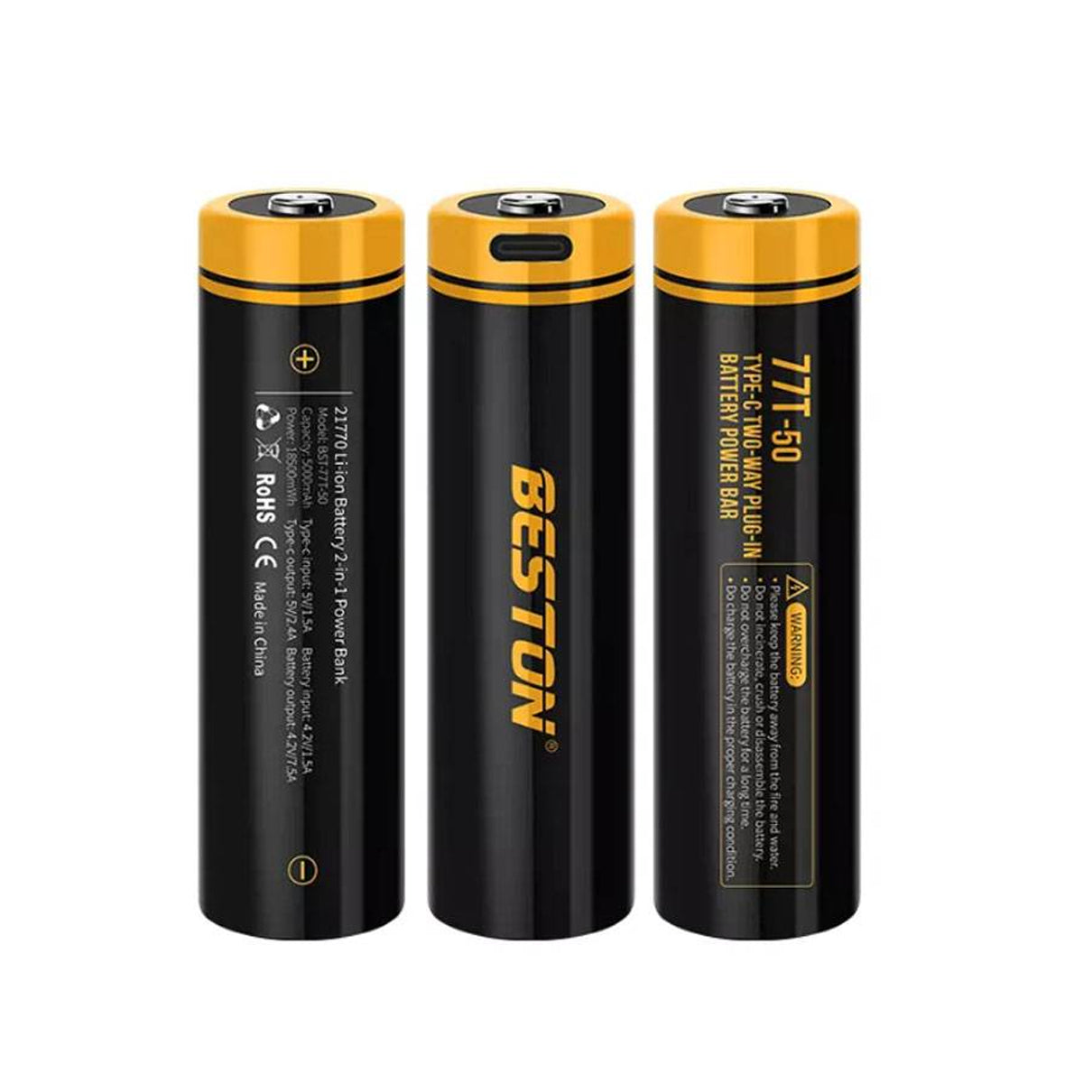 Beston 1pc 21770 77T-50 Type C 5000mah Li-ion Rechargeable Battery Two Way Plug In Black Yellow 77T50