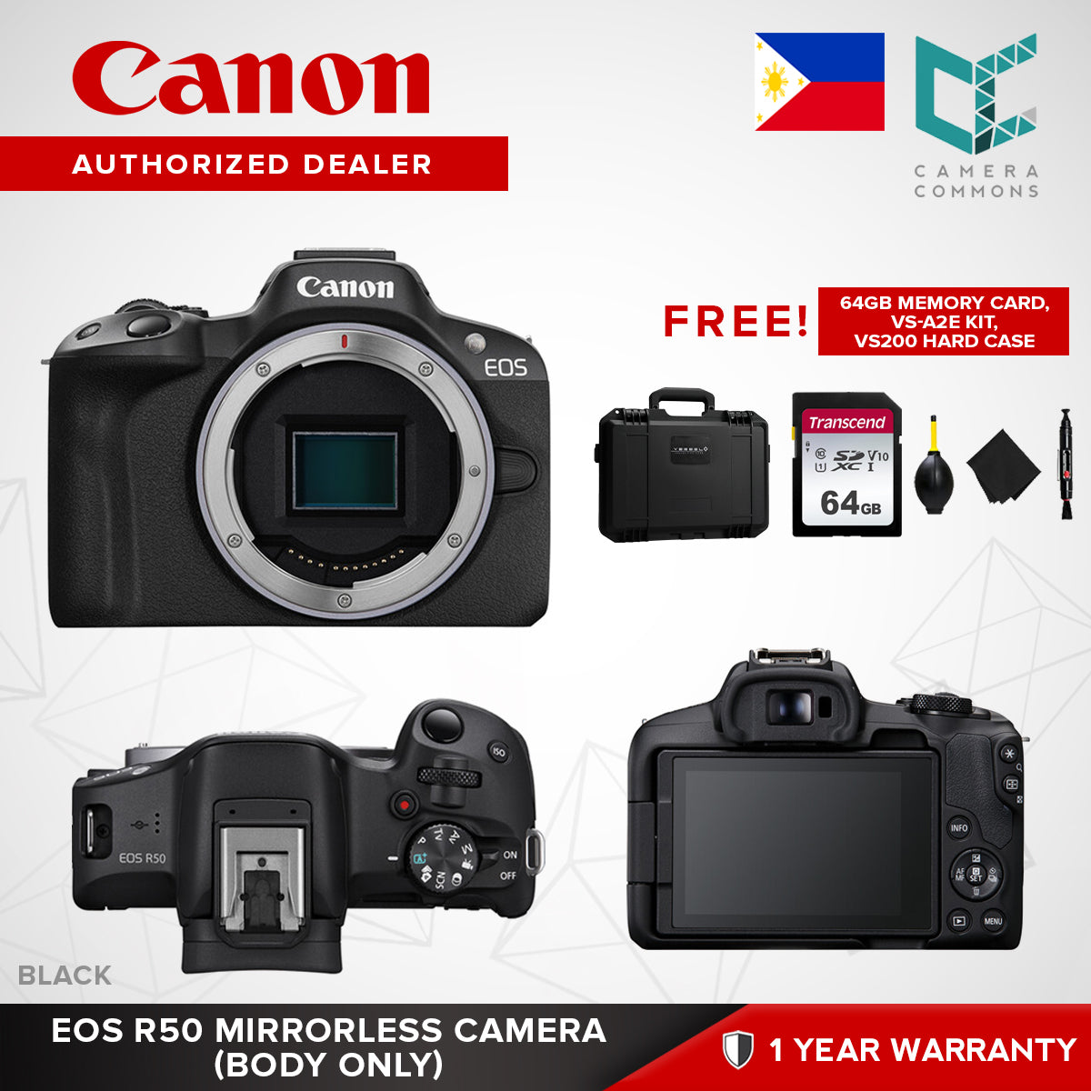 Canon EOS R50 Mirrorless Camera with 18-45mm Lens Black White APS-C 4K 30p DIGIC X Vertical Movie Mode
