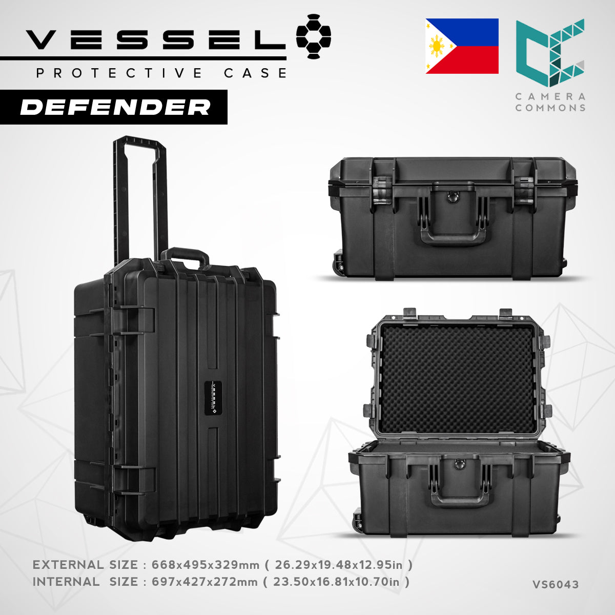 VESSEL DEFENDER VS6043 Portable Hard Case for Photography Equipment Tactical Instruments Tool Box and other devices