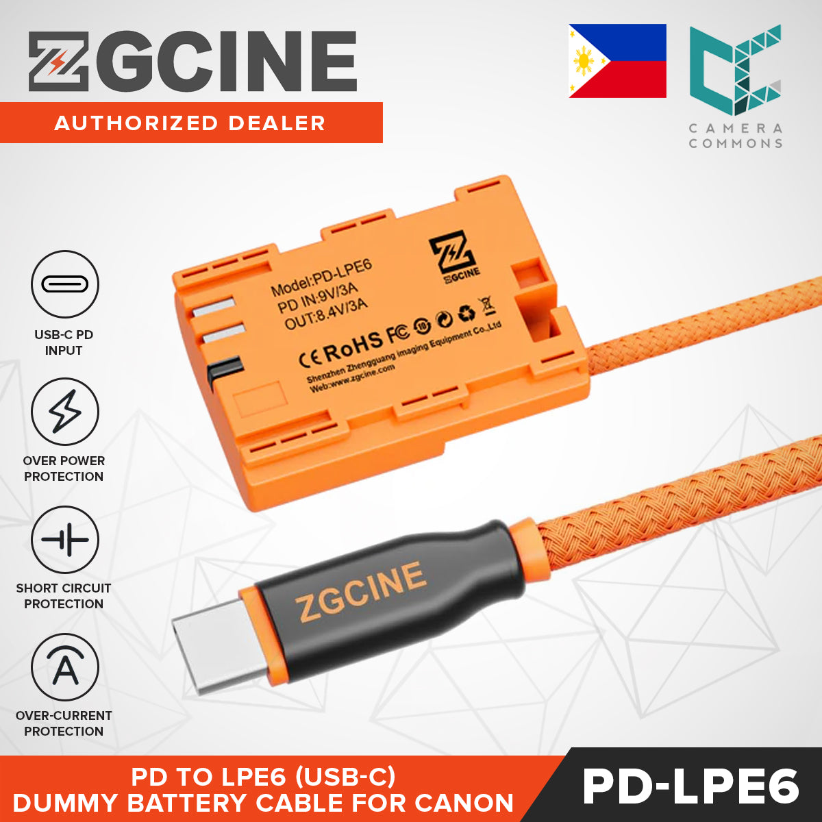 ZGCINE D-Tap / USB-C PD to LPE6 Dummy Battery Cable Braided Wire for Canon Cameras