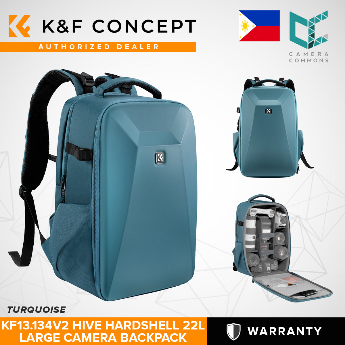 K&F Concept KF13.134 Hive HardShell 22L Large Camera Bag Backpack with 15-15.6 Inches Laptop Compartment