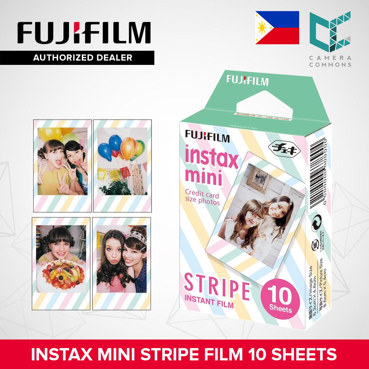 FUJIFILM Instax Mini Stripe Instant Film Colorful Pastel Stripes 10 Sheets