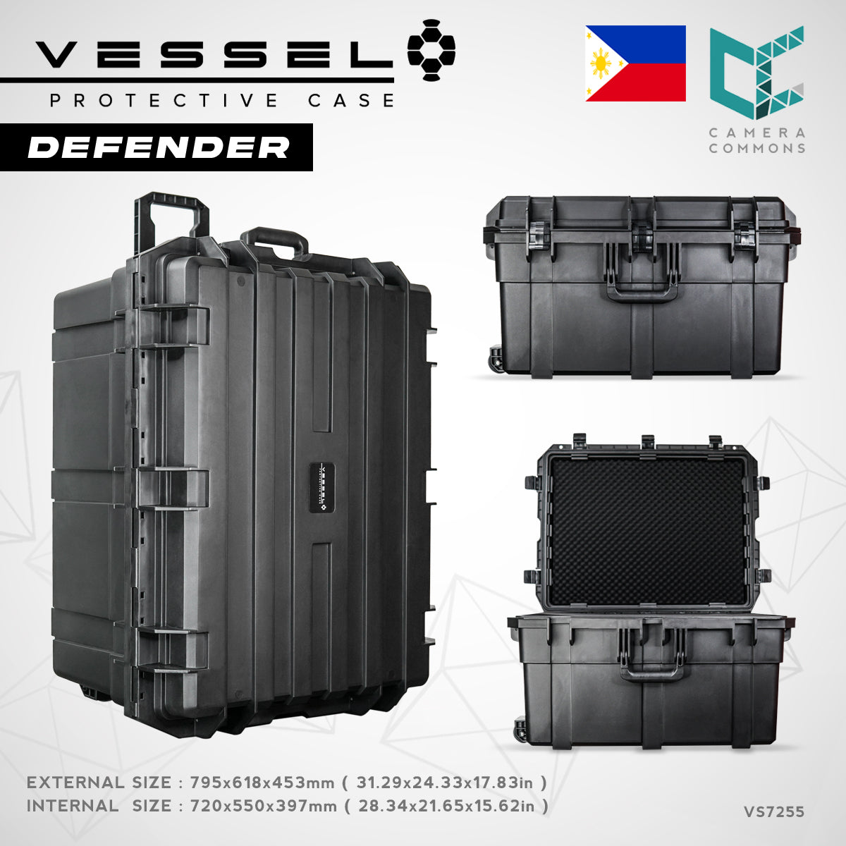 VESSEL DEFENDER VS7255 Portable Hard Case for Photography Equipment Tactical Instruments Tool Box and other devices