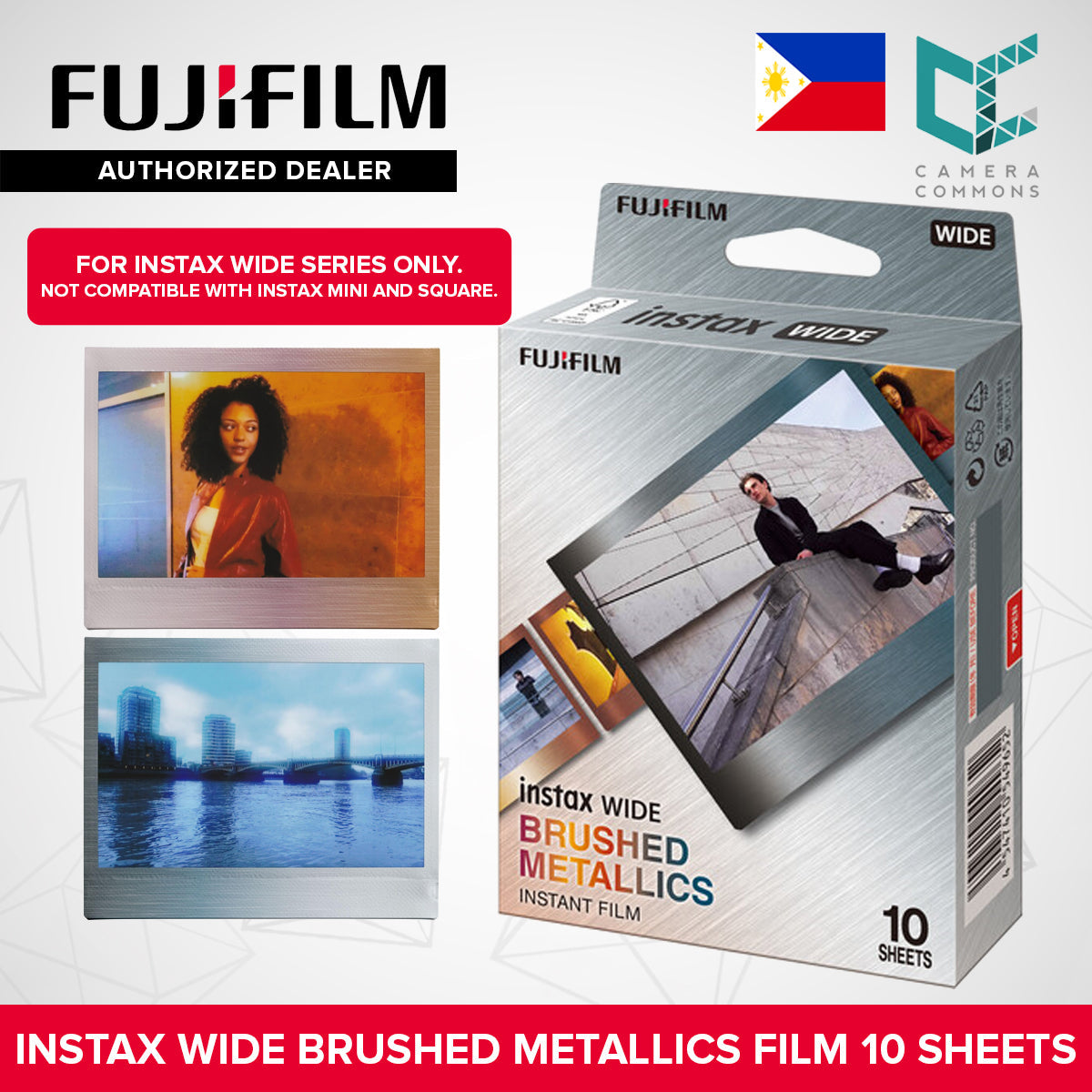 FUJIFILM Instax Wide Instant Film Black Plain Solid Color / Brushed Metallics 10 Sheets