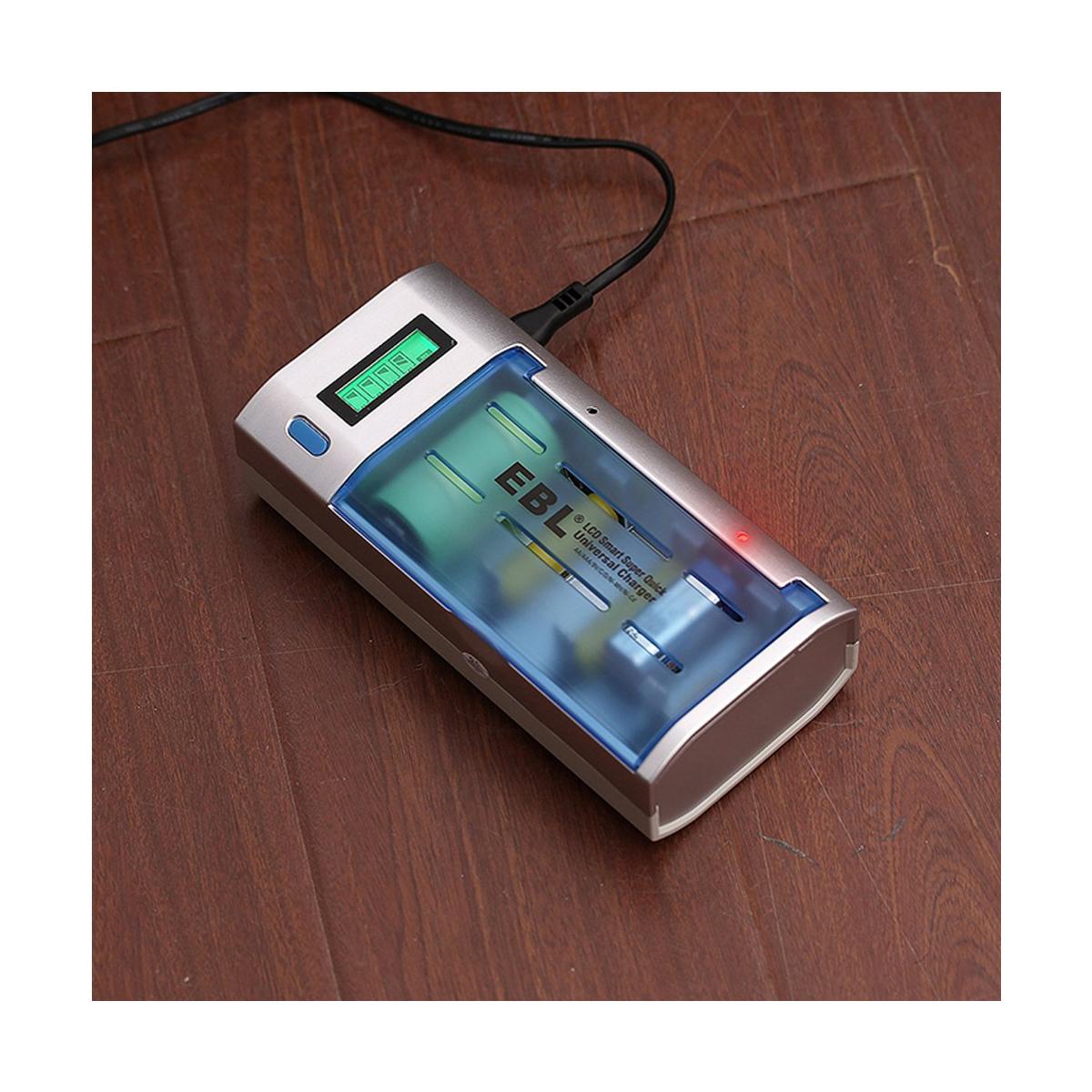 EBL 4 Bay LCD Smart Battery Charger for AA , AAA , C , D , 9V , Ni-MH , Ni-CD Rechargeable Batteries NiMH NiCD Camera Commons PH