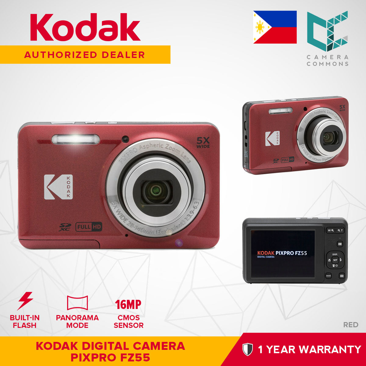 Kodak PIXPRO FZ55 Digital Camera Point & Shoot 16MP 28mm-140mm 5x Optical Zoom Full HD 1080p 30fps