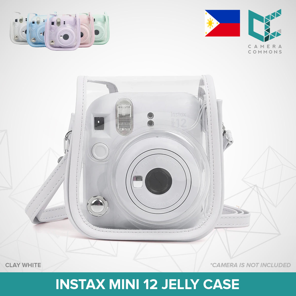 Clear Jelly Case Water Resistant Transparent Protective Cover Sling Bag for Fujifilm Instax Mini 12 Instant Camera
