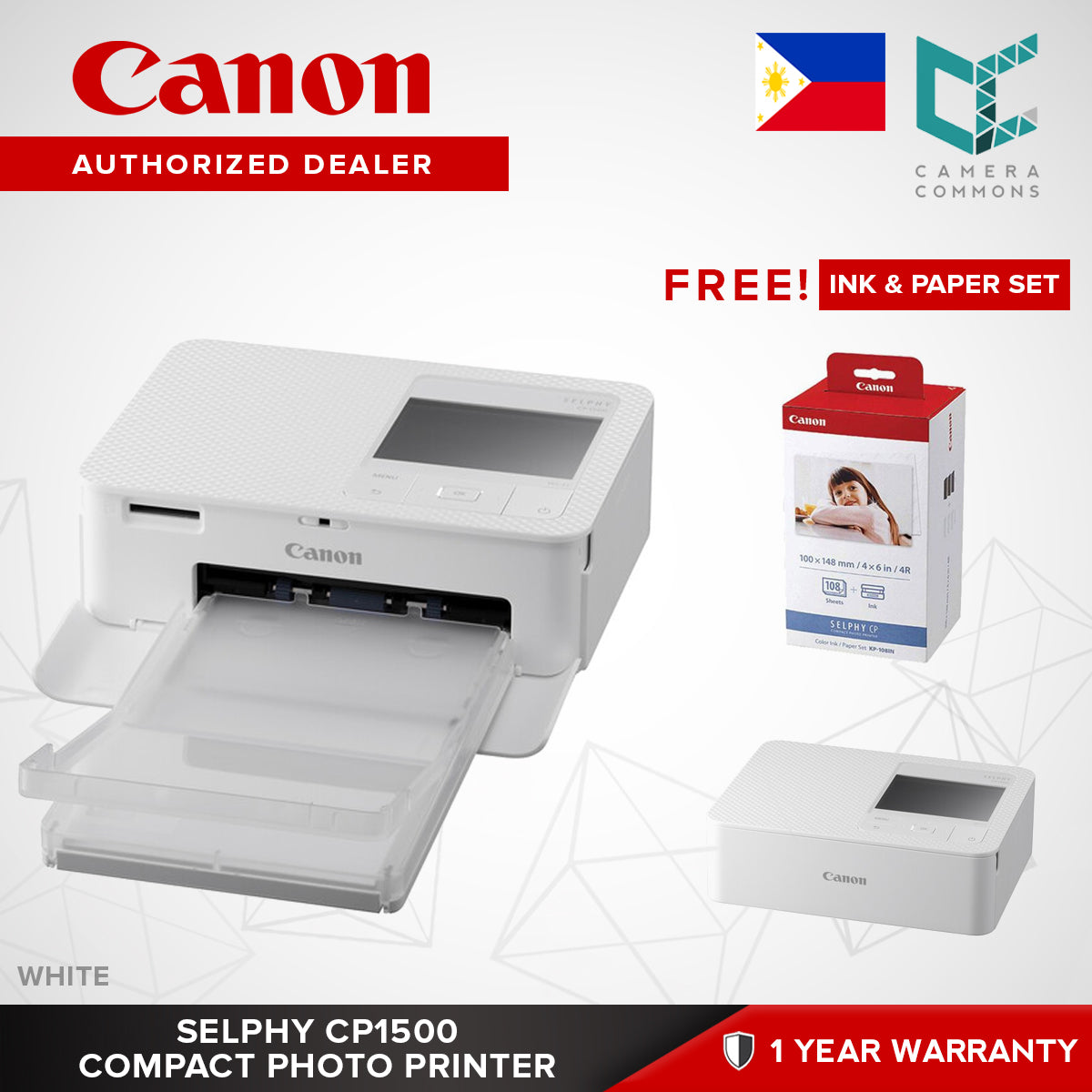 Canon SELPHY CP1500 Ultra Compact Photo Printer Portable Built-in WiFi 4R Vibrant Photos Black White