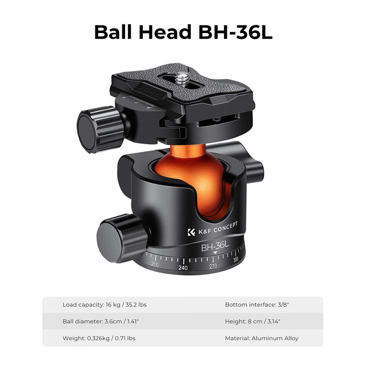 K&F Concept Ball Head with Quick Release Plate 32mm / 36mm for Camera Tripod Monopod Accessories