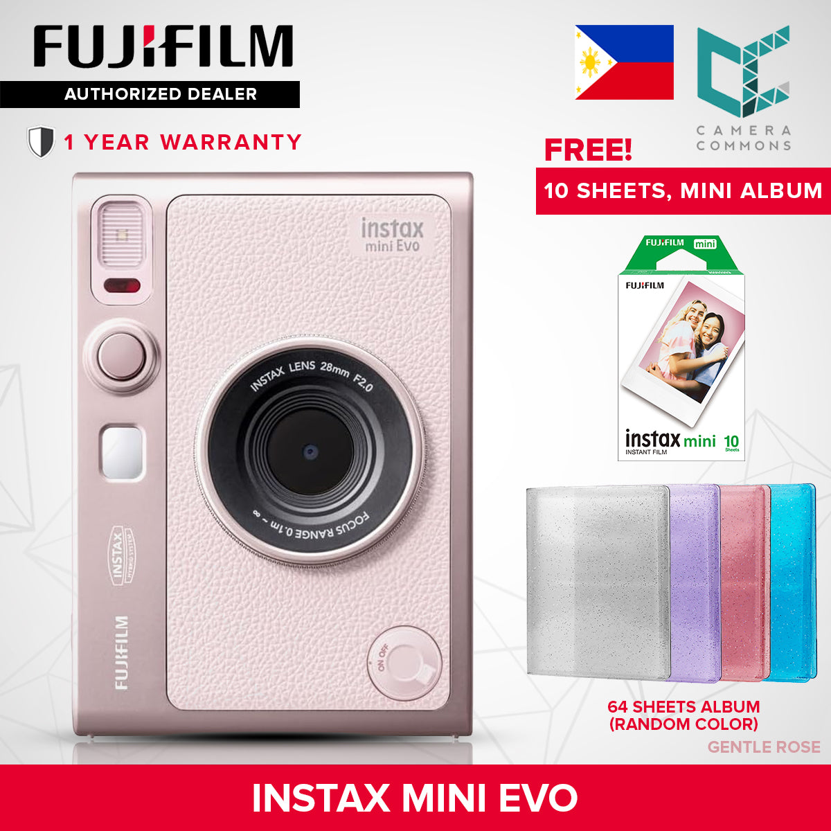 FUJIFILM Instax Mini Evo Hybrid Instant Camera Black and Brown with Mini Glossy Instant Film Sheets Direct Printing