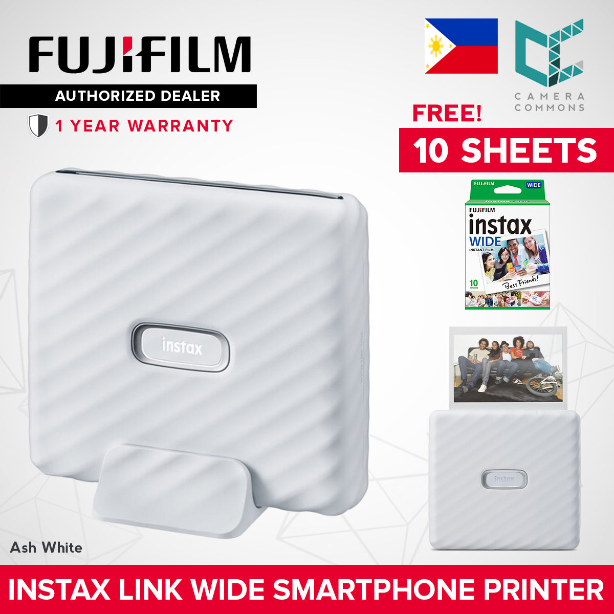 FUJIFILM Instax Link Wide Smartphone Printer Wide Format Printer with QR Print Mode