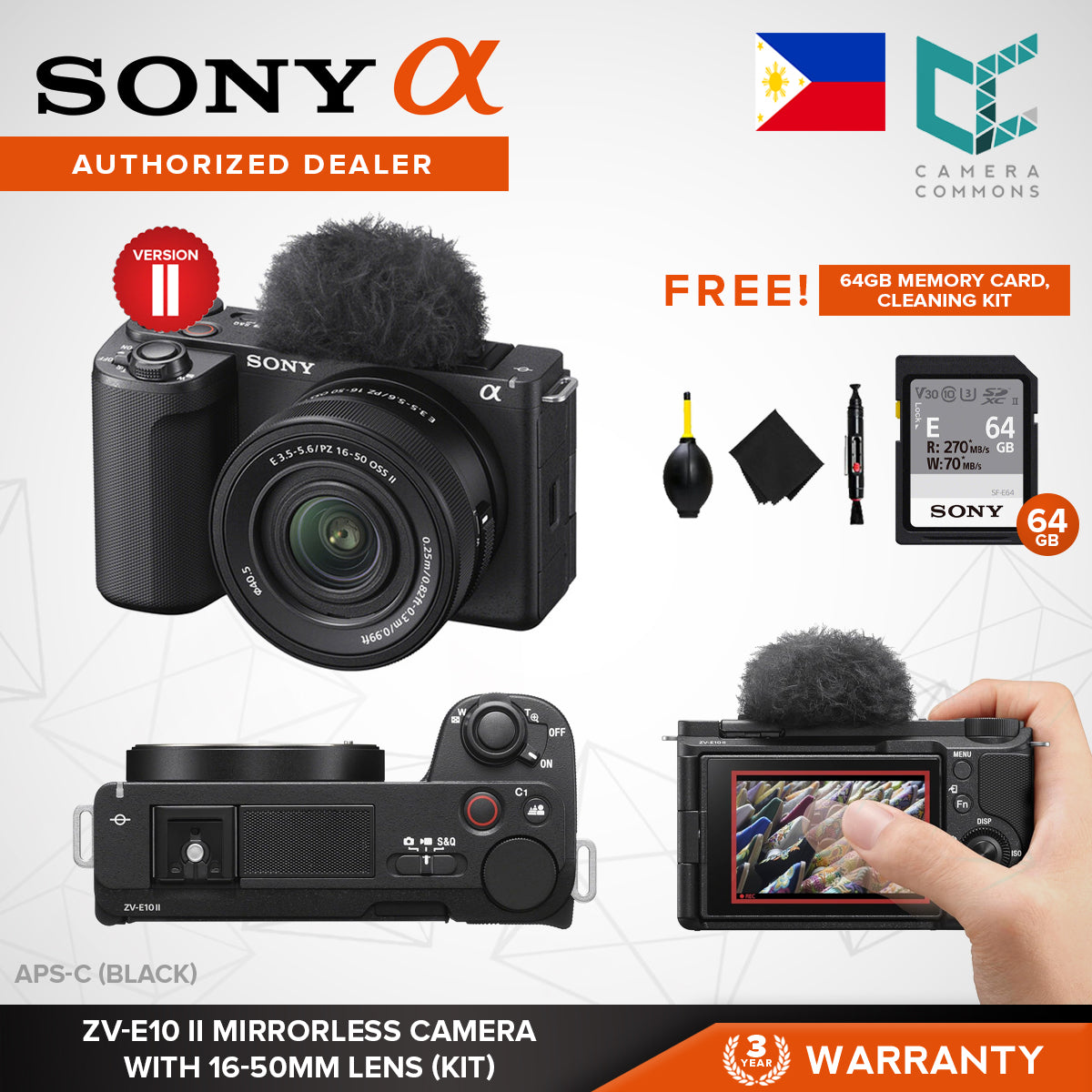 Sony ZV-E10 II Mirrorless Camera Body Kit with 16-50mm Lens (Black) Version 2 ZVE10