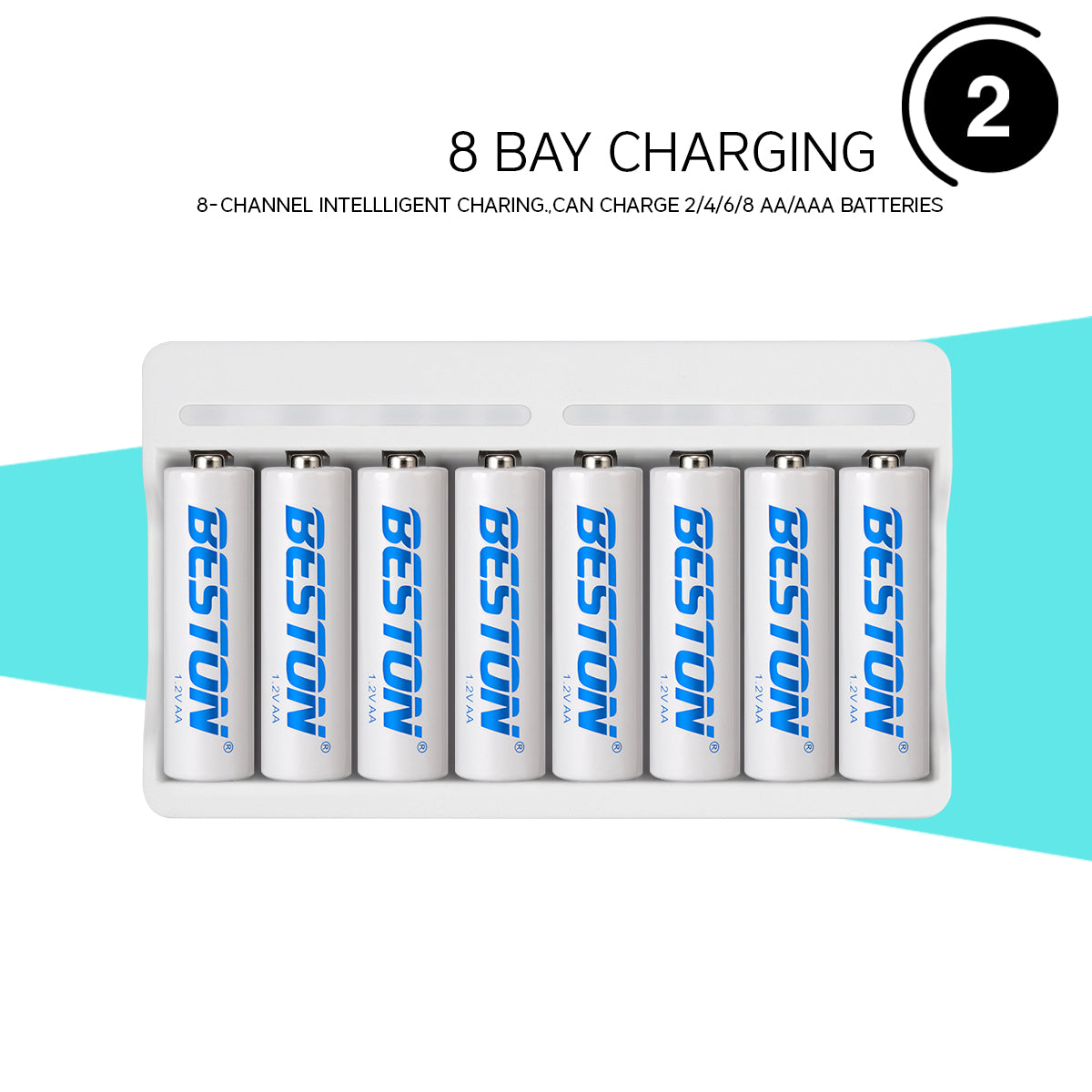 Beston C8003B 8-Bay Battery Charger for AA / AAA Rechargeable Battery BST-C8003