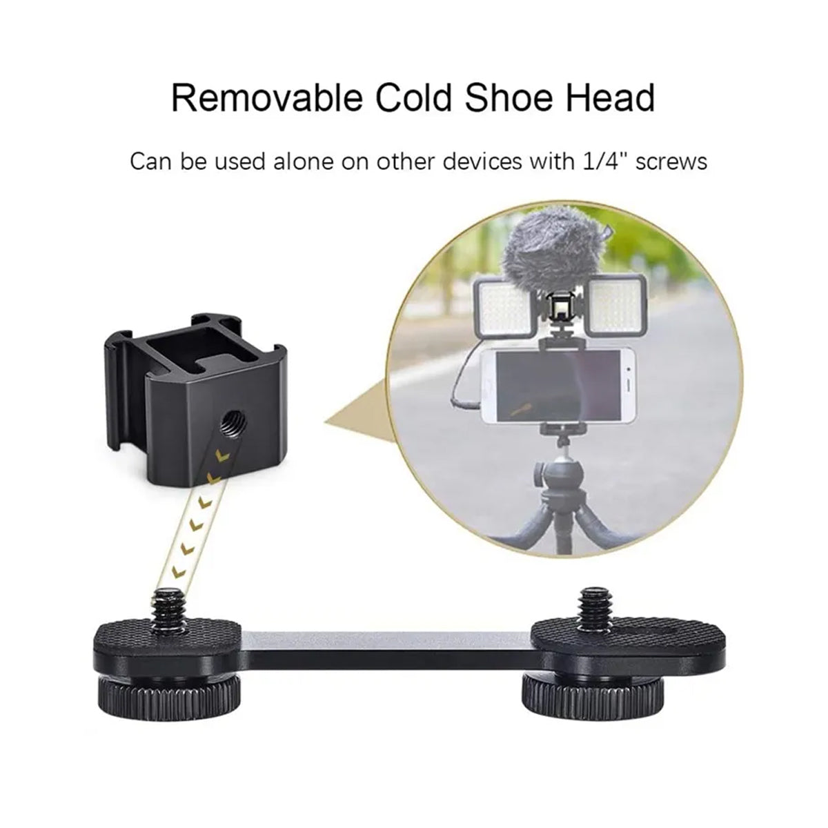 STUDIOMATE Triple Cold Shoe Mount Universal Extension Bar Bracket Holder Adapter 1/4" Screw Coldshoe for LED Video Light DSLR Phone Gimbal Stabilizer Microphone