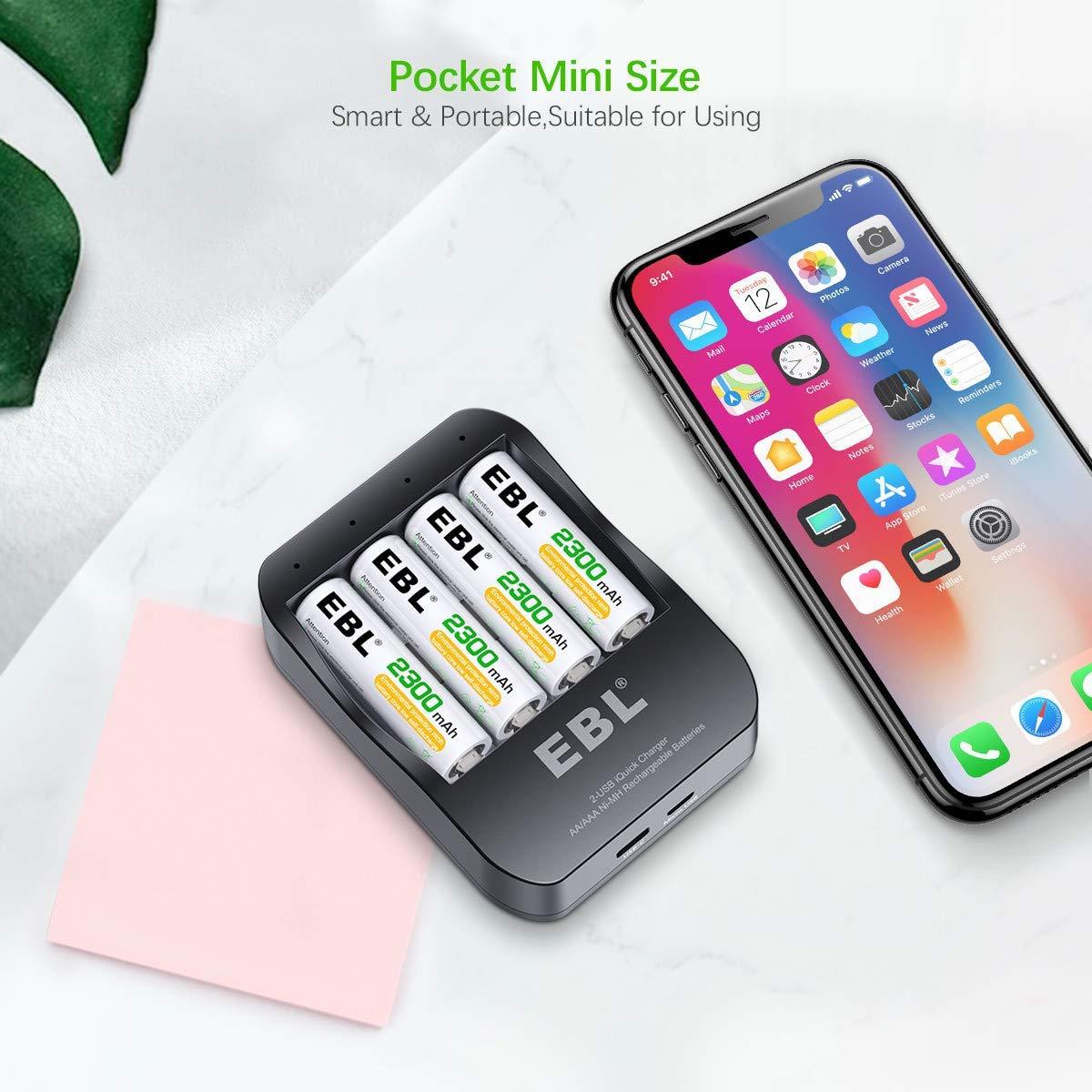 EBL 4 Bay Smart Battery Charger for AA AAA Ni-MH Rechargeable Batteries NiMh Camera Commons PH