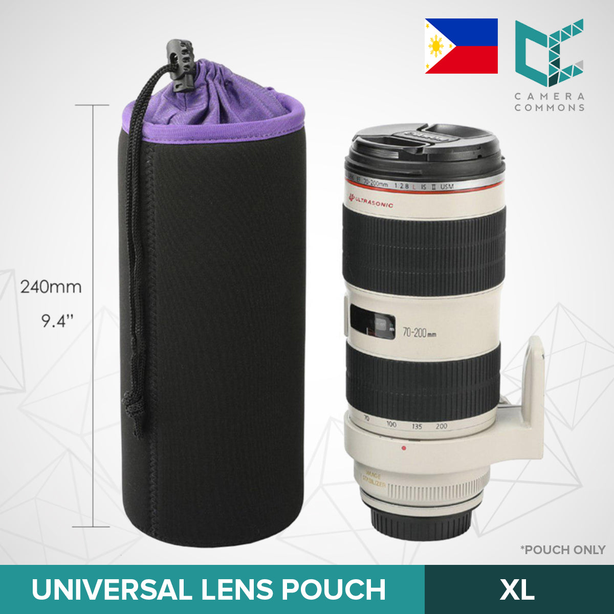 Universal Lens Pouch Photo Protective Soft Neoprene Black Purple for DSLR Camera
