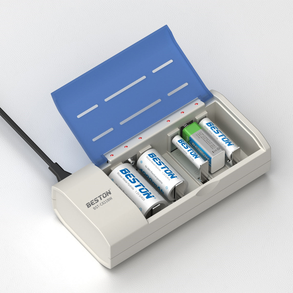 Beston C821BW 6 Bay Multifunction Ni-MH Battery Charger for AA AAA D Size C Size 9V NIMH