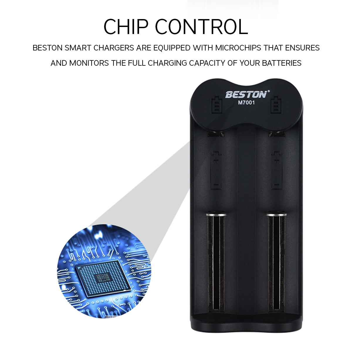 Beston M7001 2-Bay Battery Charger for 20700 / 21700 / 26650 3.7 V Rechargeable Battery BST-M7001