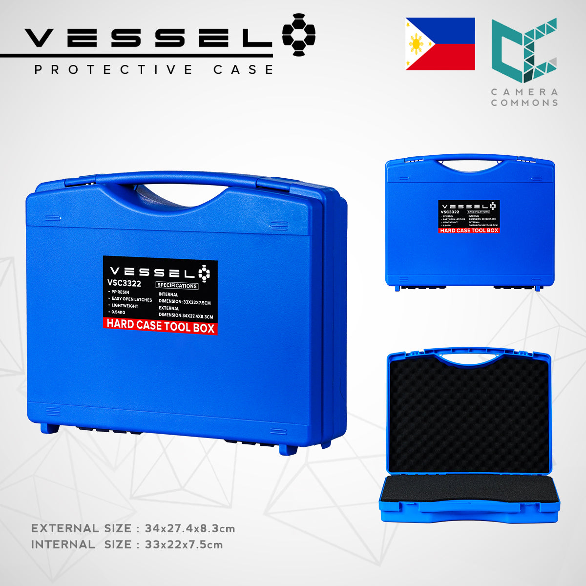 VESSEL VSC3322 Portable Hard Case for Photography, Equipment, Instruments and other devices
