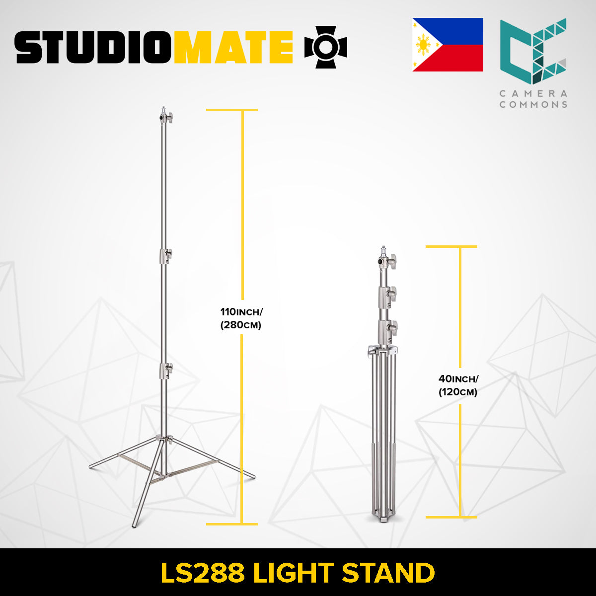 STUDIOMATE SM32 LS288 Quality Stand for Photography Lighting Studio Equipment Silver Black