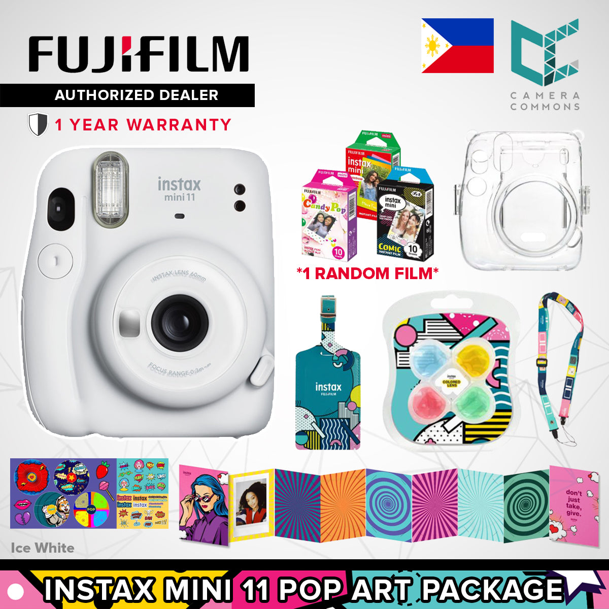 FUJIFILM Instax Mini 11 Pop Art Package Creative Artistic Artsy Colorful Design with Random Film