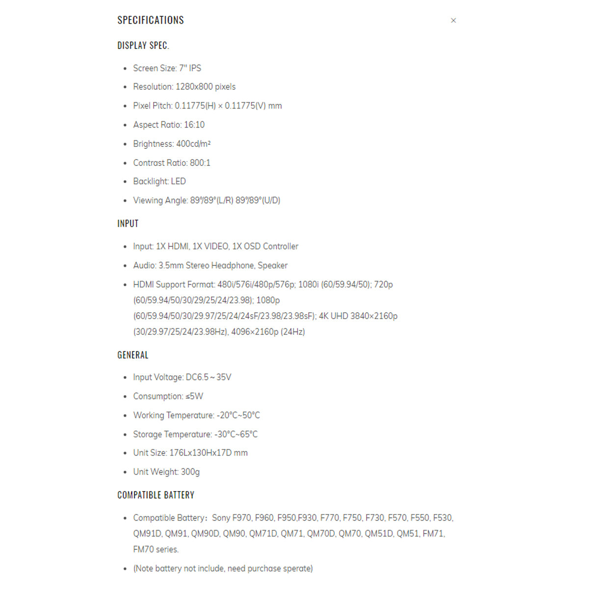 FEELWORLD FW759 7" IPS HDMI On-Camera Monitor with Sunshade and HDMI Lock 7 inches