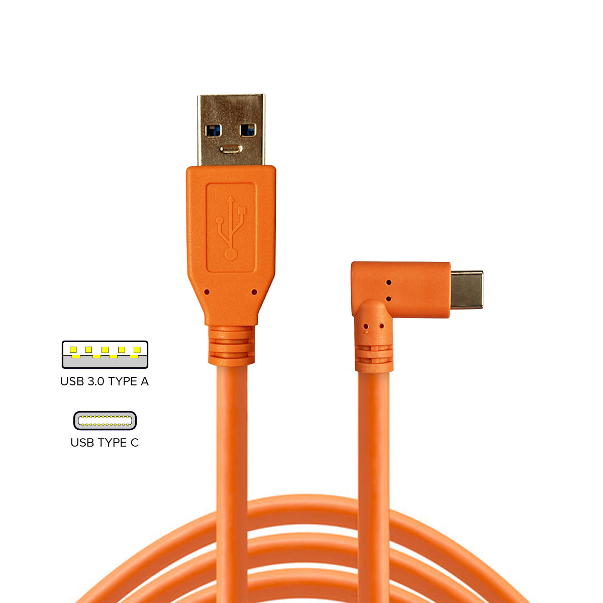 STUDIOMATE USB 3.0 Type A to USB Type C Right Angle Orange Cable Connector 5 meters 5m