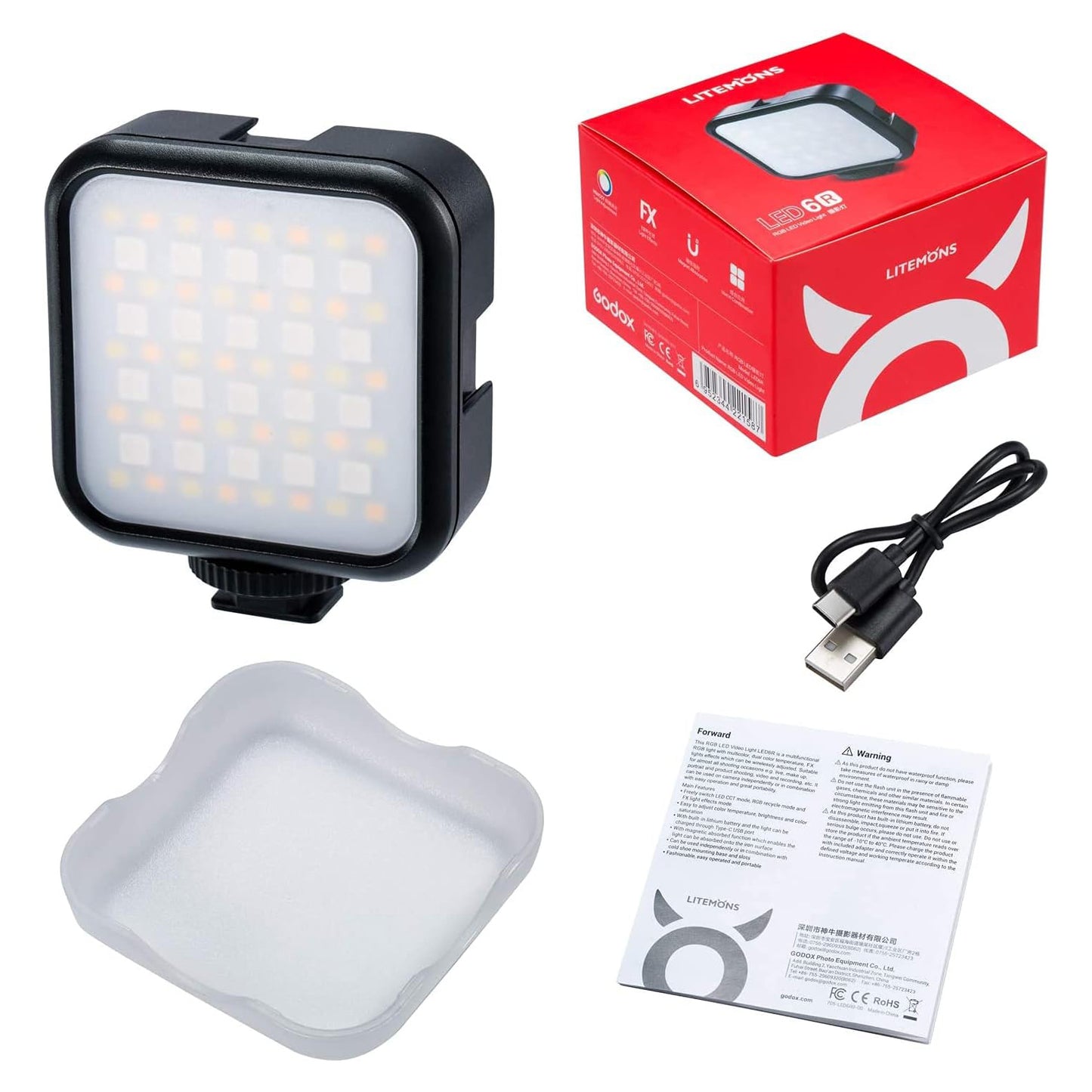 Godox Litemons LED6R RGB Pocket-Size LED Video Light (3200 to 6500K) Studio Light Accessory with LCD