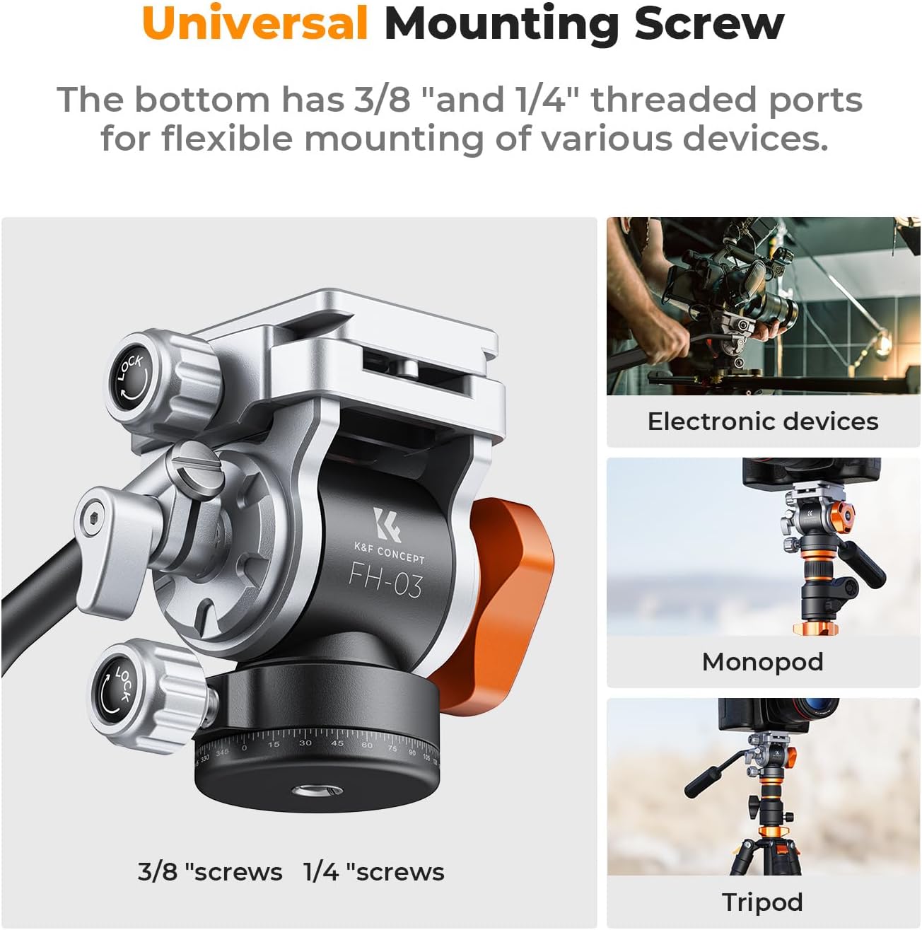 K&F Concept Fluid Head FH-03 5kg Load Capacity Aluminum Alloy Mini for Tripod Camera Accessories