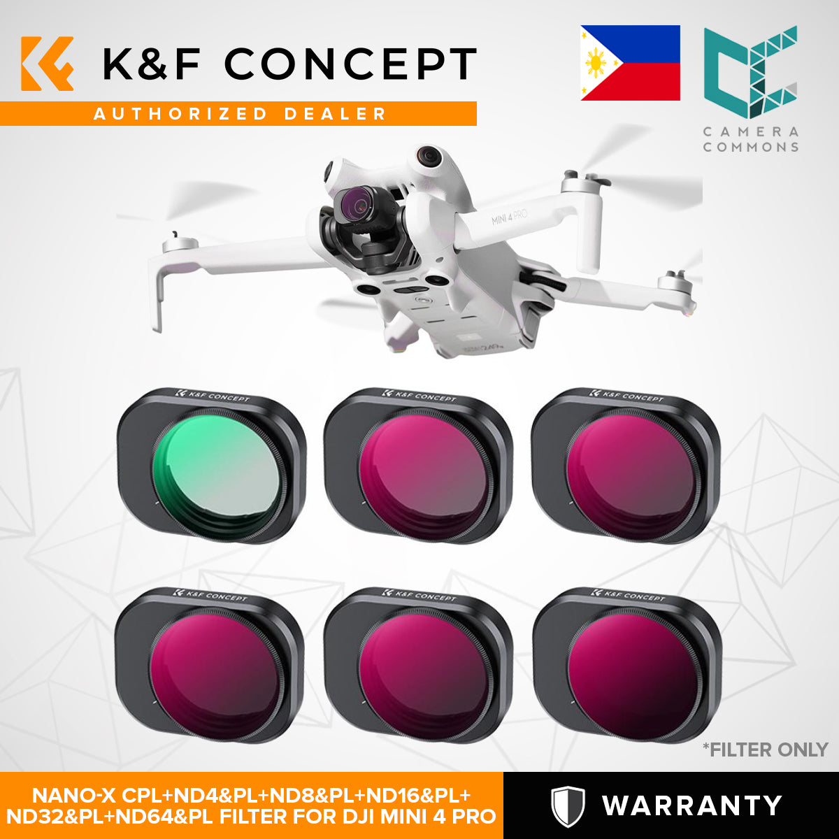 K&F Concept Nano-X Filter for DJI Mini 4 Pro Drone Lens Accessory Optical Glass CPL + ND + ND&PL
