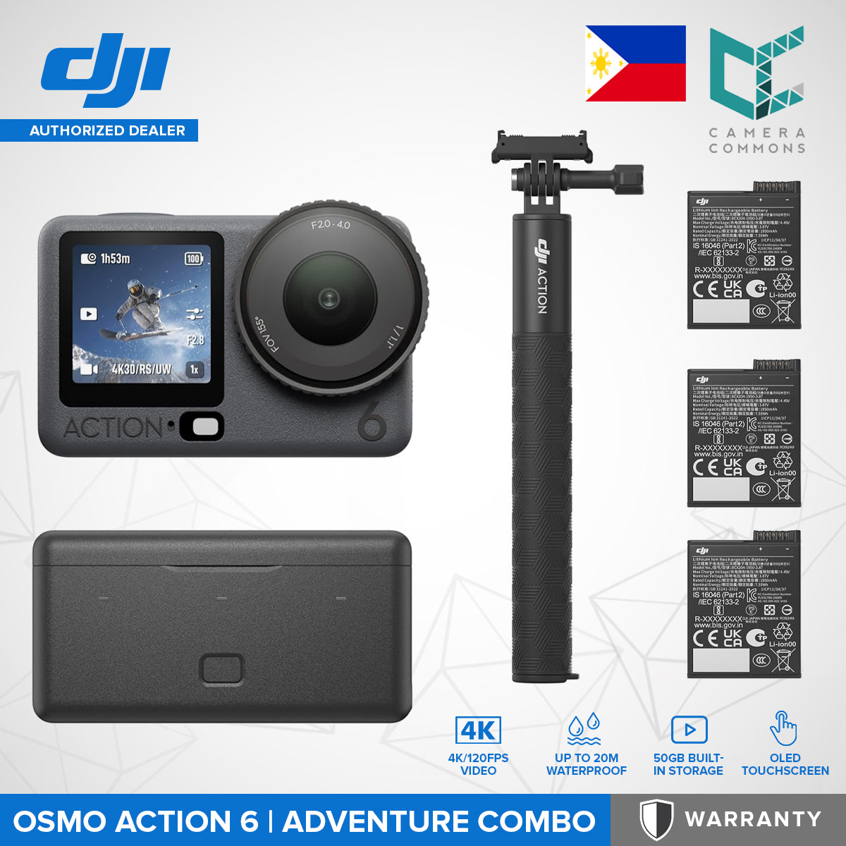 DJI Osmo Action 6 Camera Standard / Adventure Combo 38MP CMOS 4K120 Video OLED Waterproof
