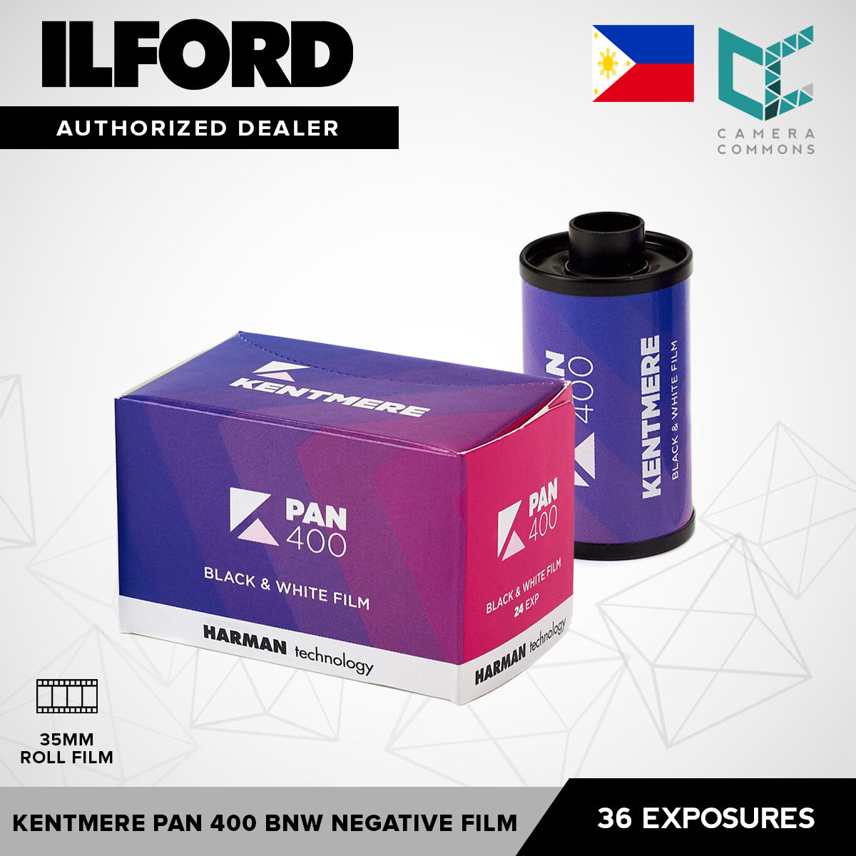 ILFORD Kentmere Pan 100 / 400 Black and White Negative Film (35mm Roll Film, 36 Exposures)