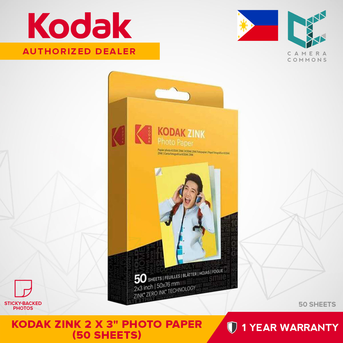 Kodak ZINK Sticker Photo Paper 2 x 3" (20 Sheets / 50 Sheets) for Digital Instant Camera