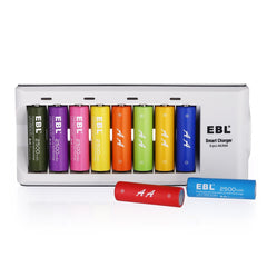 EBL Multi Color 10 Pack 1.2V AA Size 2500mAh Rechargeable battery - Ni-MH NiMH Multicolor 10 pc Batteries Camera Commons PH