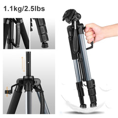 K&F Concept TM2324L 56inch Compact Tripod with Pan Ball Head Gray 56  Professional Travel Tripod for DSLR Camera Camcorder Mirrorless - KF09.049
