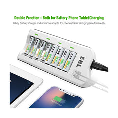EBL 8 Bay New Upgraded 3rd Gen Smart Battery Charger for AA , AAA , Ni-MH , Ni-CD Rechargeable Batteries Camera Commons PH NiMH NiCD