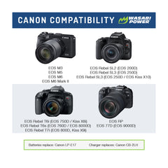 Wasabi Power Canon LP-E17 Battery (2-Pack) and Dual Charger LPE17 Canon EOS 77D, EOS 750D, EOS 760D, EOS 8000D