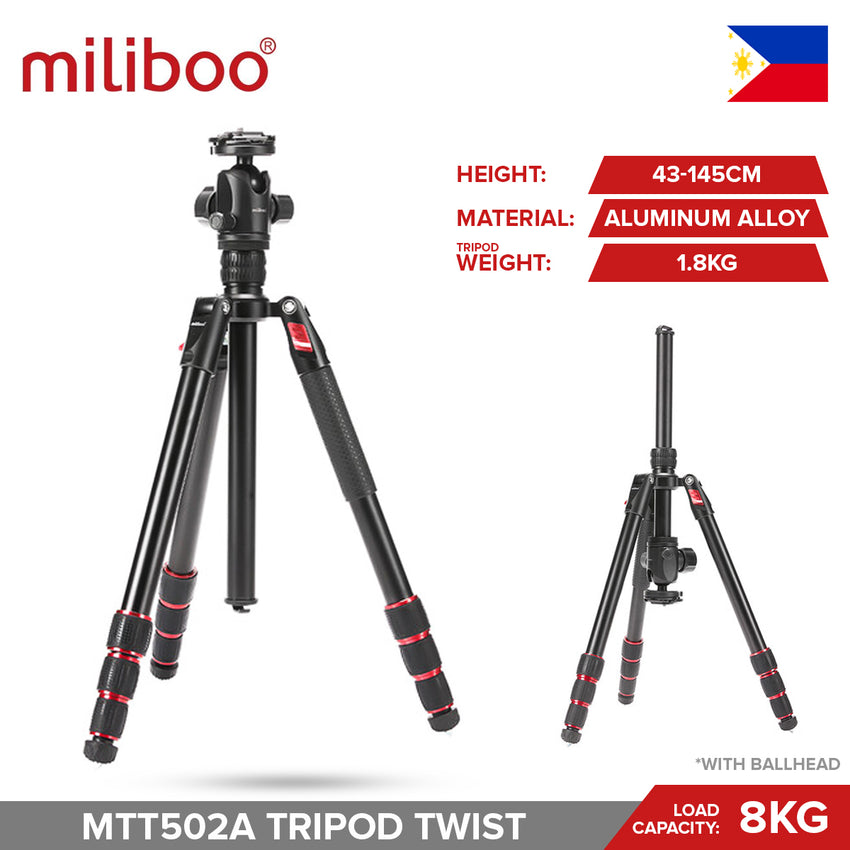 Miliboo MTT502A MTT502B Aluminum Alloy Carbon Fiber Ballhead Tripod Twist Lock